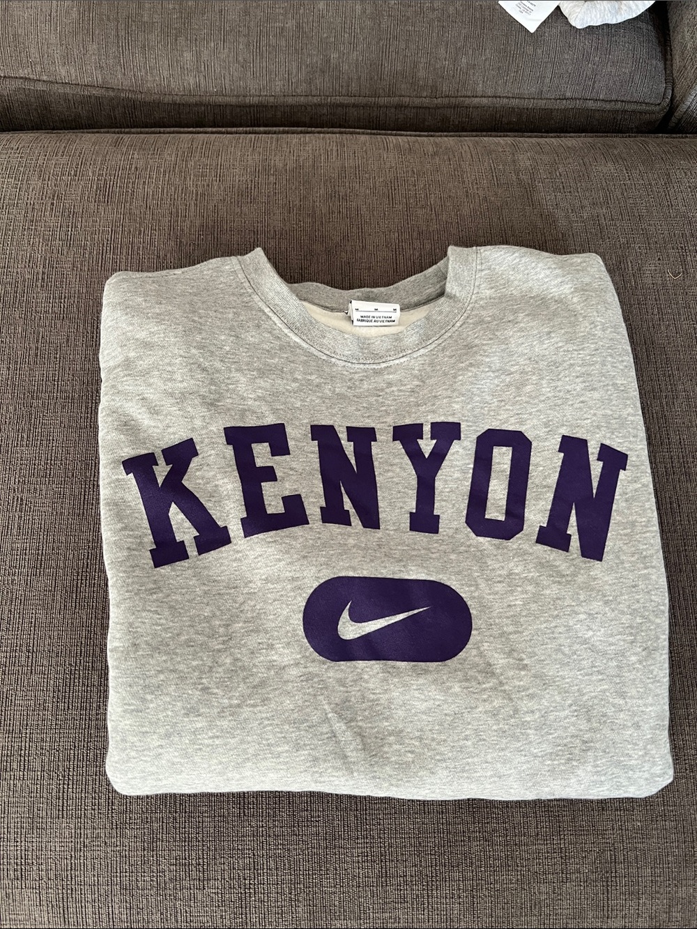 Nike Grey Sweatshirt with Purple Kenyon Logo - official from Kenyon College